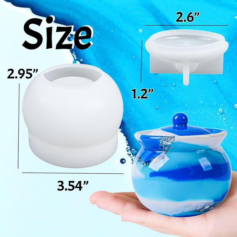 Dacies Resin Mold Jewelry Box Epoxy Molds Silicone Crock Jar with Lid Mould for DIY Jewelry Storage Box Candy Container Flowerpot Candle Vessel Crafts Gifts Concrete Cement Casting Moulds Home Decoration - Image 2